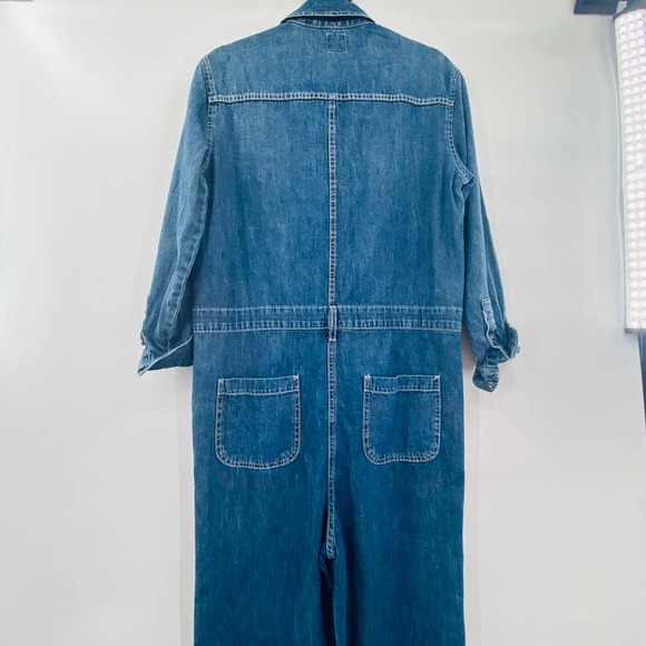 Gap Blue Utility Jumpsuit Denim Carwash Romper Medium Wash Size 2 Wide Leg - Picture 10 of 10